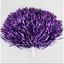 Cheerleading Pom Poms Metallic Foil Plastic 12Pcs Pom Poms with Baton Handle for Game Sports Squads Dancing Party Club Spirit Sports Stage Performance Celebration (Purple)