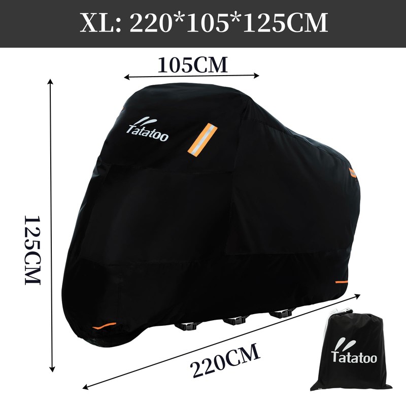 Tatatoo Motorcycle Cover, Thick, All Weather, Draping, Double Sewing, Tear-Resistant,