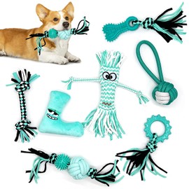 CANPLUS 7 Pack Dog Toy, Popular, Chewing, Rope, Rope, Ball, Pulling Toy, Lake Blue, Durable, Natural Cotton, Stress Relief, Lack of Exercise, Play Alone, Durable, Clean, Toothpaste, Pet Supplies,