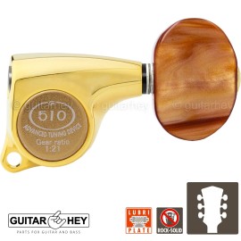 Gotoh NEW Gotoh SGL510Z-P2 L3+R3 Tuners Set AMBER Buttons 1:21 Gear Ratio 3x3 - GOLD