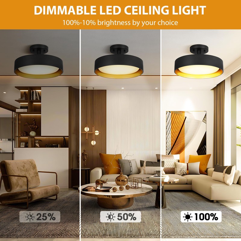 SunRider Semi Flush Mount LED Ceiling Light Fixture, 12-inch 25W