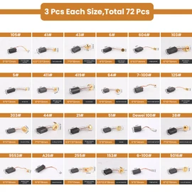 ZDRU 72Pcs Electric Motor Carbon Brushes Set, 24 Different Sizes Replacement Repair Kit for Various Electric Tools and Motors