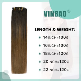 VINBAO Clip in Hair Extensions Human Hair Thick End Double Weft Silky Straight Hair Extensions Human Hair Clip in Human Hair Extensions 14 Inch 100 Gram 6Pcs(CLIP#1BT4-14Inch)