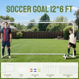 Docred 6x4/8x6/10x6.5/12x6/16x7ft Soccer Goals, Foldable Steel Soccer Goal for Backyard, Weatherproof Metal Soccer Goal for Teens/Adults Practice Training