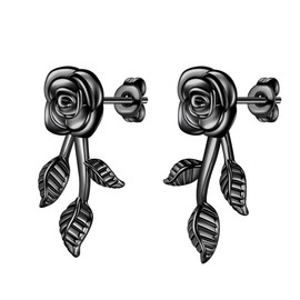 Beautlace Rose Stud Earrings Black Gun Plated Cute Elegant Flower Earring Jewelry Gifts for Women KE0125K