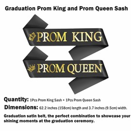 2P Graduation Prom King and Prom Queen Satin Sash for 2024 Graduat Decorations,Black Gold Graduation Satin Sashes for Congrats Class 2024 Graduate Celebrations School Graduating Party Supplies