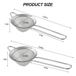 Harewu 2 Pack Fine Mesh Strainer, Small Stainless Steel Sieves with Handles, for Steeping Loose Leaf Tea, Straining Cocktail, Juice and Sifting Flour, Powdered Sugar (2pcs-Conical)