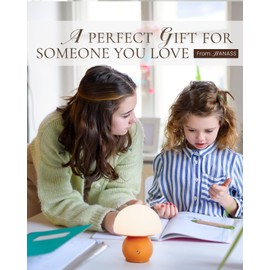 HANASS Cordless Mushroom Lamp, Rechargeable Bedside Table Lamp for Bedroom, Cute Mini Lamps Nightstand Light Dimmable with Orange Base, MT2319-A