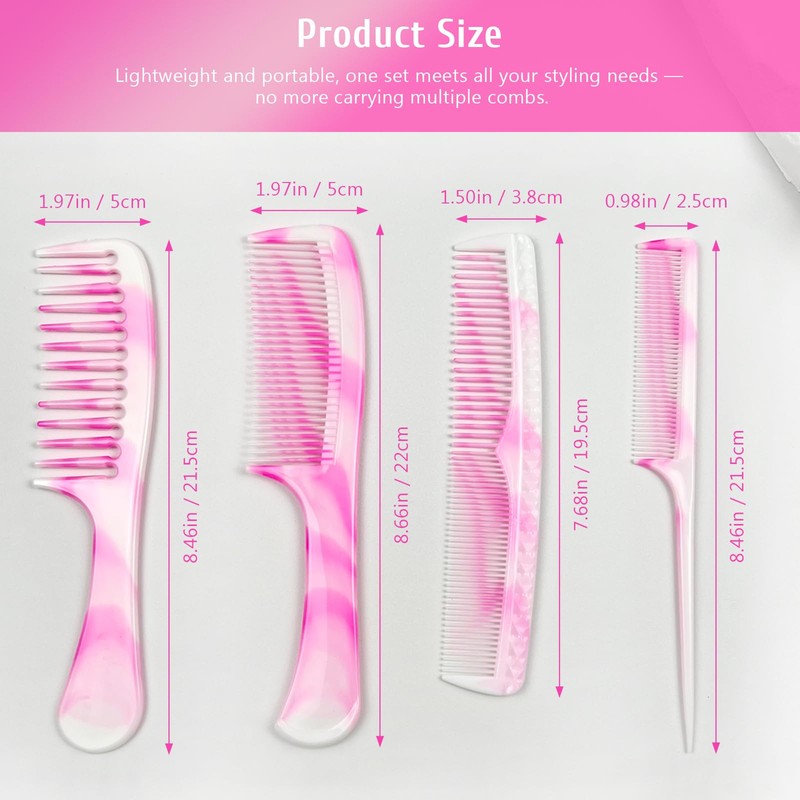 4 Pcs Unisex Hair Comb Set - Rat Tail, Wide