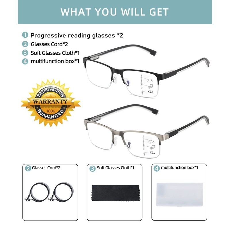 Multifocus Reading Glasses Men Progressive Multifocal Blue Light Computer Reader