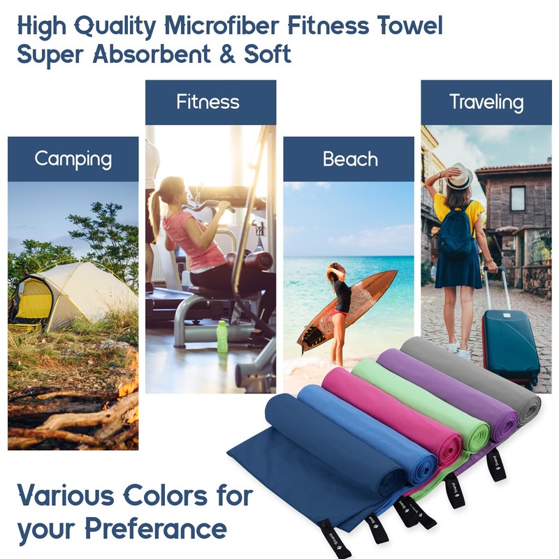 Sinand Microfibre towel 2 Pack |160x80cm+80x40cm| Ultra Lightweight Gym Towel,
