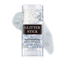 Prreal Body Glitter, Mermaid Sequins Glitter for Body Face, Sparkling Glitter Stick, Chunky Holographic Glitter for Hair Lips Nails Makeup, Festival Rave Accessories, Stage Christmas Makeup (White)