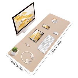 Bloss Extra Large Leather Desk Ma, 47.2" x 16.9" Non-Slip Dressing Table Cover Protector, Waterproof Student Study Desk Mat, Home Office Decor - Beige