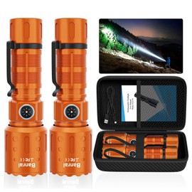 Flashlights High Lumens Rechargeable, 20000 Lumens Super Bright 1500 Meters Long Range Small Powerful Flashlight, 6 Modes LED Tactical Pocket Waterproof Flash Light for Home Emergency (2, Orange)