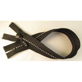 Unbranded Closed-Bottom 14" Rhinestone Crystals Stones Zipper - Black D418.01