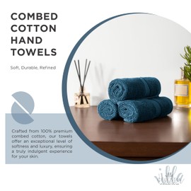 Villa Celestia 100% Cotton Hand Towel Set of 2, (16 x 28 inches) Sustainable, Soft, Highly Absorbent, Quick Drying, Combed Cotton Hand Towels Pack of 2 Ideal for Hotels, Spa, Bathroom, Dorm, Silver