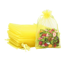 100pk Lemon Yellow Organza Gift Bags,7x9cm Small Organza Favor Bags,Wedding Jewelry Pouches with Drawstring,Mesh Candy Favour Bag Party Sweet Bags for Birthday,Wedding,Christmas,Gift Wrapping