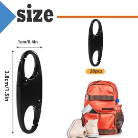 Yharnamite 20 Pcs Zipper Clip Theft Deterrent,Dual opening S-Shaped Zipper Puller Replacement, Carabiner Clip Anti-Theft Snap S Hook for Backpacks Camping Fishing Traveling Outdoor Sports (Black)