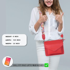 Leather Flapover Crossbody Handbag Purse for Women with Adjustable Strap & Overflap Snap Closure Tote/Bag (Red NDM W3)