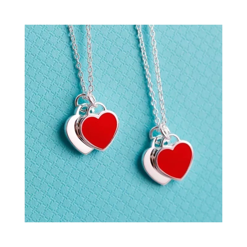 Deluxe Collar Doble Corazon 14 De Febrero + Bolsita Joyera