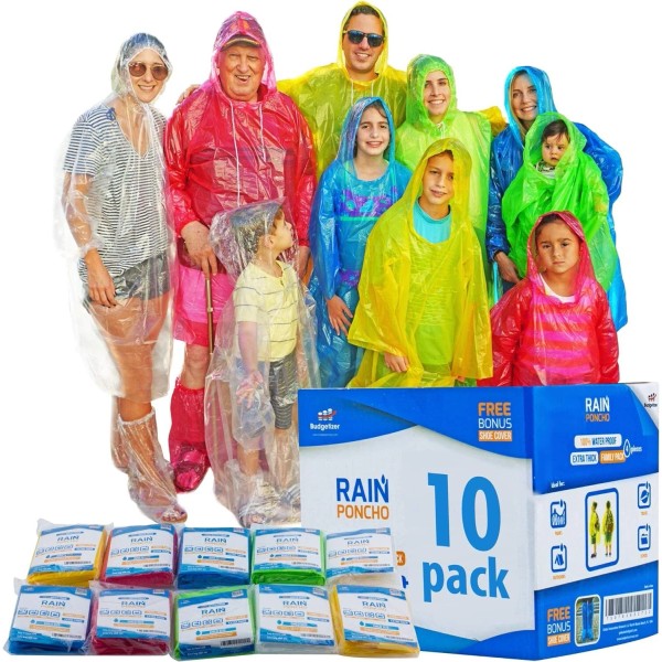 Budgetizer Rain Poncho Family Pack with Shoe Covers – Extra