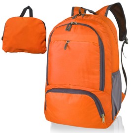 FENGZIZH Foldable Lightweight Travel Backpack, 30L Waterproof Rucksack for Men and Women, Durable Daypack for Hiking, Camping and Outdoor Adventures (Orange)