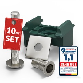 Qualinos 10 x high-quality double rod mat fencing, mounting: clamping plate, screw, rivet nut made of V2A and UV-stabilised clamp block, colour: green 6005. Clamp tab and fence holder, made in Germany