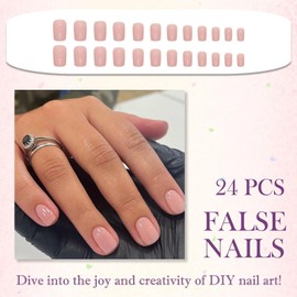 24PCS Nude Pink Almond French Tip Press on Nails, Full Cover Reusable Acrylic Nails for Women, Ballerina Style Art Kit, Natural Looking Almond Shape with Elegant Nude Pink Color