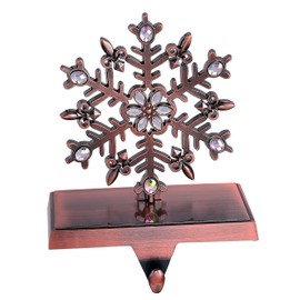 Amooca Christmas Stocking Holders Non-Slip Metal Hooks Fireplace Mantle Stocking Hanger for Christmas Party Decorations (L Snowflake Bronze, 1 Pack)