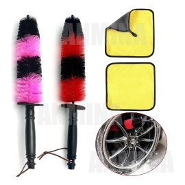 cepillo Limpiador Rines Motor Cerdas Suaves Largo Flexible +2 Paño De Limpieza Microfibra Franela Amarillo Cepillo Brocha Lavado Limpieza Auto Moto Detallado Automotriz Reforzado Detailing