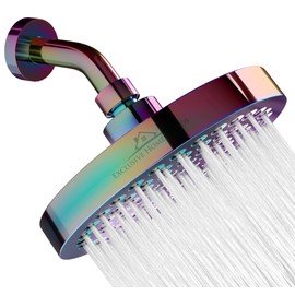 Rainfall Shower Head - 6" High Pressure Shower Heads - 1.8 GPM Shower Heads with Anti-Clog 90 Rubber Jets - 360° Rotation Adjustable Shower Head - Rustproof Bathroom Shower Head - Polished Rainbow