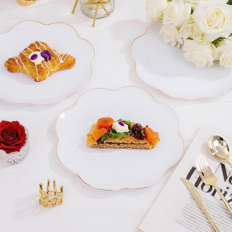 LIYH 60 Pcs 10.25 Inch White and Gold Plastic Plates