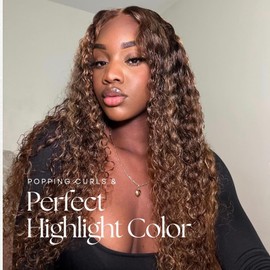 MOMOSHERO Water Wave Honey Blonde Curly Human Hair Bundles, Glossy & Shed-free P4/27 Brown and Blonde Highlight Wet And Wavy Bundle Weave Piano Color 12A 100% Remy Human Hair Single Bundle 10 Inch