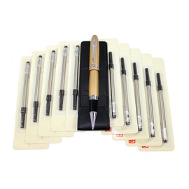 Abcsea 1PCS Heavy Big Rollerball Pen 159 and 10PCS Black Ink Rollerball Pen Refill, Spiral Ballpoint Pen Refills with Cover, Medium Point - Gold Pen and Black Spiral Refills (0.5MM)