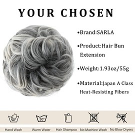 SARLA Messy Bun Hair Pieces Hair Scrunchies for Women Girls Curly Wavy Hair Buns Synthetic Updo Ponytail Extensions Donut Hair Black with Grey to Platinum Blonde