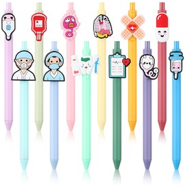 Clabby Pack of 12 Nurse Ballpoint Pens Funny Black Ink Pens for Women Gifts for Nurses Thank You Pens for Doctors Medical Assistants Work (Light, Cute)