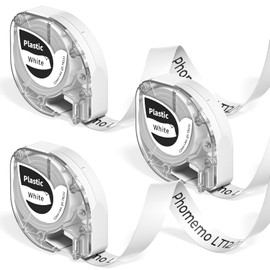 Phomemo P12 Label Maker Tape LT12 Label Replacement for DYMO LetraTag Refills, 12mm x 4m Black on White, 3 Rolls，Compatible with Dymo LetraTag 200B LT-100H Phomemo P12 P12 Pro LT12 Label Tape