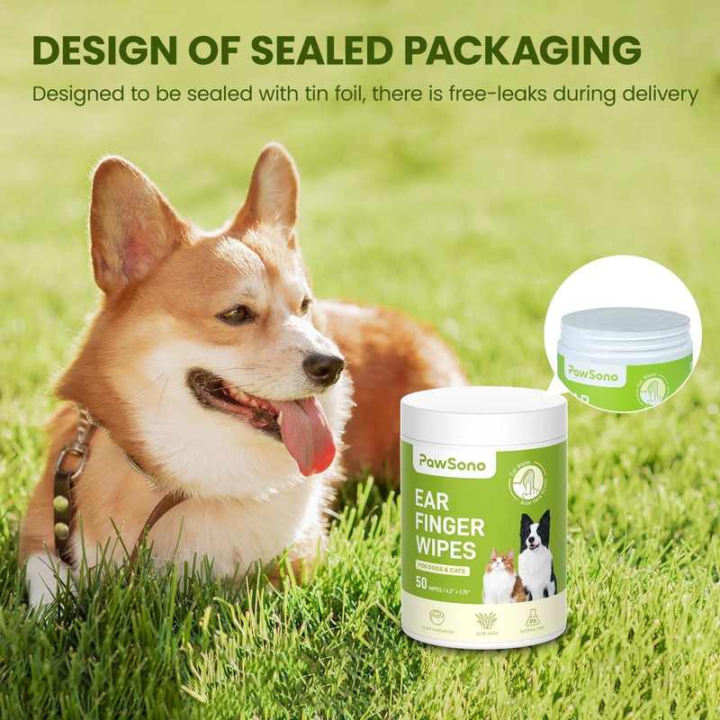 PawSono Ear Finger Wipes for Dogs & Cats, Thicker Dog