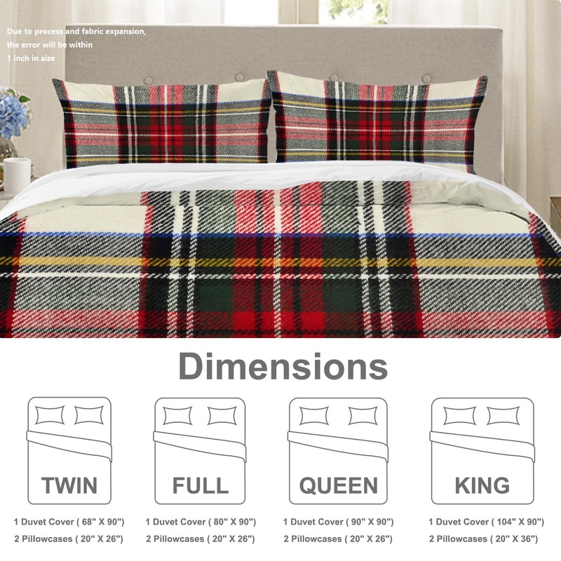 BaoNews Scottish Tartan Duvet Cover Set King Size,3 Pieces Green