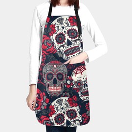 Duduho - Delantal floral de calavera de azúcar impermeable con 2 bolsillos para cocina y cocinero para hombres y mujeres