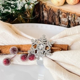 Kate Aspen Sparkling Silver Snowflake Christmas Napkin Rings (Set of 4), Christmas Table Decorations, Napkin Holders