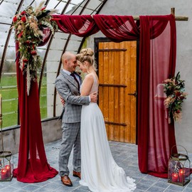 Wedding Backdrop Curtains Chiffon Party Backdrop Drapes 10ftx10ft for Wedding Arch Party Stage Decorations Burgundy