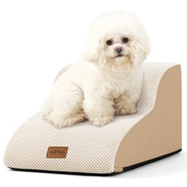 COZY KISS Dog Stairs for Chair, Small Dogs Steps for Cat, Sofa or Couch, Pet Ramp with Leakproof Cover, Lightweight, High Density Foam, Non-Slip, Durable, 15.7x19.7x11.8in, Beige, 2 Tiers