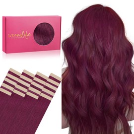 WENNALIFE Tape in Hair Extensions Human Hair, 20pcs 10 inch 0g Light Burgundy Real Human Hair Tape Extensions Remy Tape Hair Extensions Straight Hair Extensions