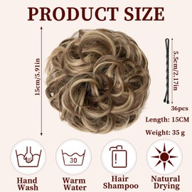 Real Hair Pieces, Bun Hairpiece, Comes with 36 Clips, Hair Accessories for Women, Scrunchie with Hair, Hairpiece with Elastic Band, Hairstyle Aid Wig for Women and Girls (Double Brown)