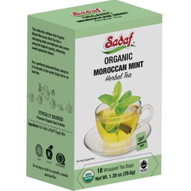 Sadaf Organic Moroccan Mint Tea - Mint Tea Bags - Ideal for Hot or Iced Tea - Organic Herbal Tea - Kosher - 18 Wrapped Tea Bags