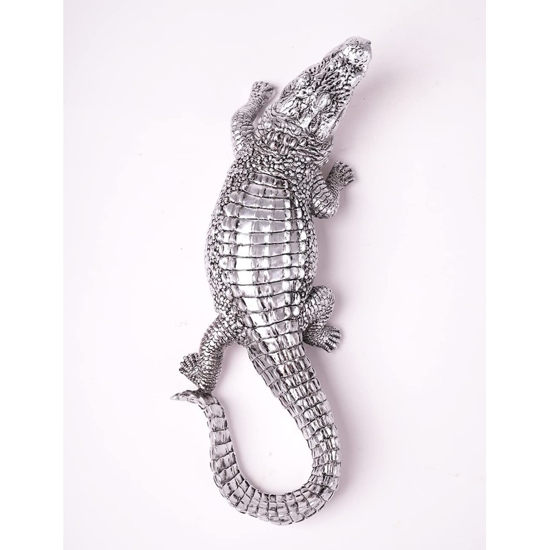 HAUCOZE Crocodile Sculpture Statue Animal Figurine Geometric Decor Polyresin Silver