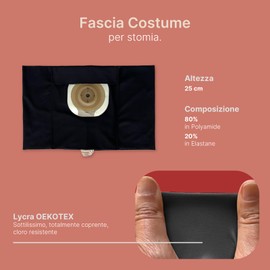 Glico Line Men's ostomy costume for sea and pool, inner pocket for storing bag, made in Italy, black, M