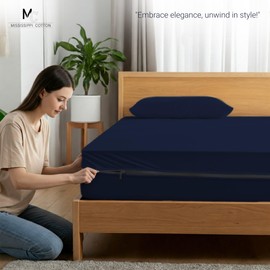 Zipper Fitted Sheet Only - Hotel Quality Bottom Sheet 12 inch Extra Deep Pocket Soft Microfiber -Shrinkage and Fade Resistant-Easy Care -1 Fitted Sheet Only (Navy Blue, Twin-XL)