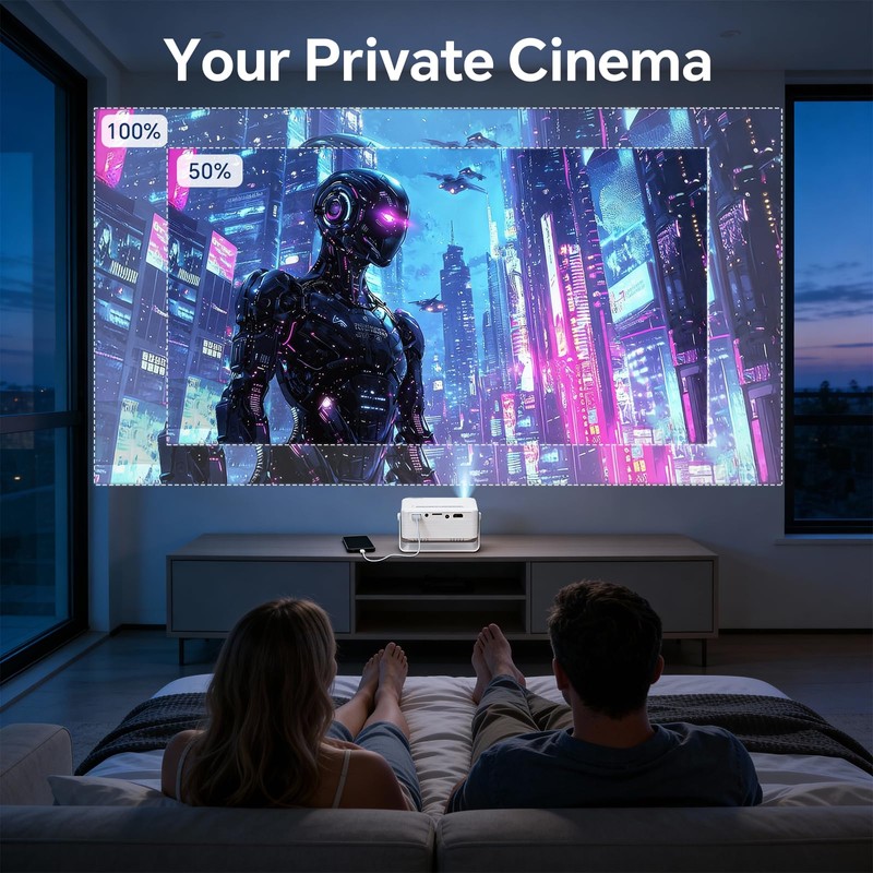 WOLFANG Mini Projector, Home Cinema Projector for Bedroom, Portable 1080P